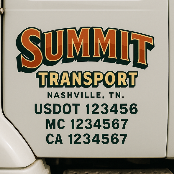Custom Designed USDOT (DOT) Truck Door Lettering Decal Signs | Graphic Designed USDOT Lettering For Semi-Trucks, Work Trucks & Box Trucks | Add Your Trucking Name, USDOT, MC, CA, KYU, GVW & VIN (2-Pack)