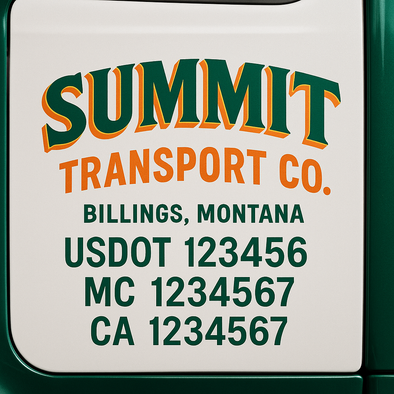 Custom Designed USDOT (DOT) Truck Door Lettering Decal Signs | Graphic Designed USDOT Lettering For Semi-Trucks, Work Trucks & Box Trucks | Add Your Trucking Name, USDOT, MC, CA, KYU, GVW & VIN (2-Pack)