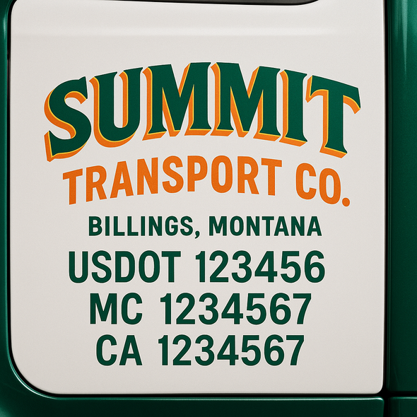 Custom Designed USDOT (DOT) Truck Door Lettering Decal Signs | Graphic Designed USDOT Lettering For Semi-Trucks, Work Trucks & Box Trucks | Add Your Trucking Name, USDOT, MC, CA, KYU, GVW & VIN (2-Pack)