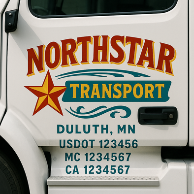 Custom Designed USDOT (DOT) Truck Door Lettering Decal Signs | Graphic Designed USDOT Lettering For Semi-Trucks, Work Trucks & Box Trucks | Add Your Trucking Name, USDOT, MC, CA, KYU, GVW & VIN (2-Pack)