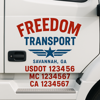 Custom Designed USDOT (DOT) Truck Door Lettering Decal Signs | Graphic Designed USDOT Lettering For Semi-Trucks, Work Trucks & Box Trucks | Add Your Trucking Name, USDOT, MC, CA, KYU, GVW & VIN (2-Pack)
