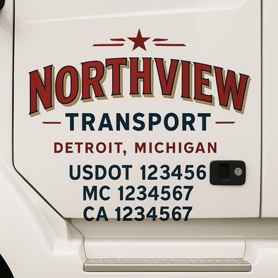 Custom Designed USDOT (DOT) Truck Door Lettering Decal Signs | Graphic Designed USDOT Lettering For Semi-Trucks, Work Trucks & Box Trucks | Add Your Trucking Name, USDOT, MC, CA, KYU, GVW & VIN (2-Pack)