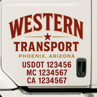 Custom Designed USDOT (DOT) Truck Door Lettering Decal Signs | Graphic Designed USDOT Lettering For Semi-Trucks, Work Trucks & Box Trucks | Add Your Trucking Name, USDOT, MC, CA, KYU, GVW & VIN (2-Pack)