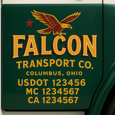 Custom Designed USDOT (DOT) Truck Door Lettering Decal Signs | Graphic Designed USDOT Lettering For Semi-Trucks, Work Trucks & Box Trucks | Add Your Trucking Name, USDOT, MC, CA, KYU, GVW & VIN (2-Pack)