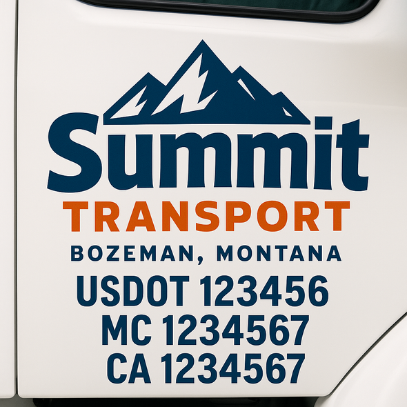 Custom Designed USDOT (DOT) Truck Door Lettering Decal Signs | Graphic Designed USDOT Lettering For Semi-Trucks, Work Trucks & Box Trucks | Add Your Trucking Name, USDOT, MC, CA, KYU, GVW & VIN (2-Pack)