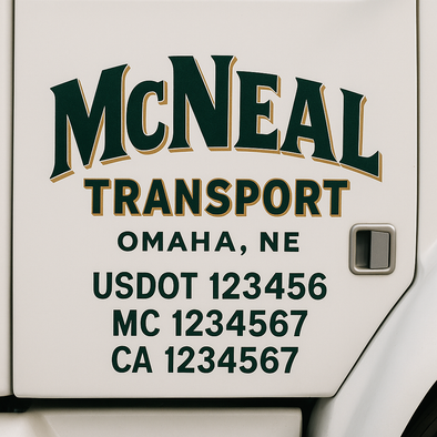 Custom Designed USDOT (DOT) Truck Door Lettering Decal Signs | Graphic Designed USDOT Lettering For Semi-Trucks, Work Trucks & Box Trucks | Add Your Trucking Name, USDOT, MC, CA, KYU, GVW & VIN (2-Pack)