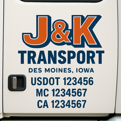 Custom Designed USDOT (DOT) Truck Door Lettering Decal Signs | Graphic Designed USDOT Lettering For Semi-Trucks, Work Trucks & Box Trucks | Add Your Trucking Name, USDOT, MC, CA, KYU, GVW & VIN (2-Pack)