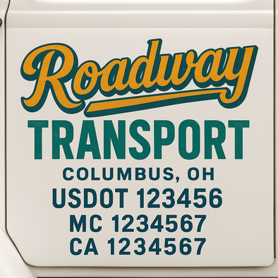 Custom Designed USDOT (DOT) Truck Door Lettering Decal Signs | Graphic Designed USDOT Lettering For Semi-Trucks, Work Trucks & Box Trucks | Add Your Trucking Name, USDOT, MC, CA, KYU, GVW & VIN (2-Pack)