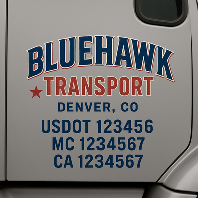 Custom Designed USDOT (DOT) Truck Door Lettering Decal Signs | Graphic Designed USDOT Lettering For Semi-Trucks, Work Trucks & Box Trucks | Add Your Trucking Name, USDOT, MC, CA, KYU, GVW & VIN (2-Pack)