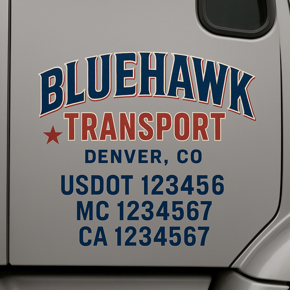 Custom Designed USDOT (DOT) Truck Door Lettering Decal Signs | Graphic Designed USDOT Lettering For Semi-Trucks, Work Trucks & Box Trucks | Add Your Trucking Name, USDOT, MC, CA, KYU, GVW & VIN (2-Pack)