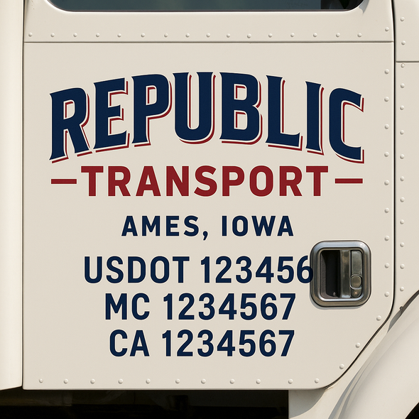 Custom Designed USDOT (DOT) Truck Door Lettering Decal Signs | Graphic Designed USDOT Lettering For Semi-Trucks, Work Trucks & Box Trucks | Add Your Trucking Name, USDOT, MC, CA, KYU, GVW & VIN (2-Pack)
