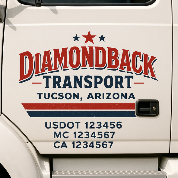 Custom Designed USDOT (DOT) Truck Door Lettering Decal Signs | Graphic Designed USDOT Lettering For Semi-Trucks, Work Trucks & Box Trucks | Add Your Trucking Name, USDOT, MC, CA, KYU, GVW & VIN (2-Pack)