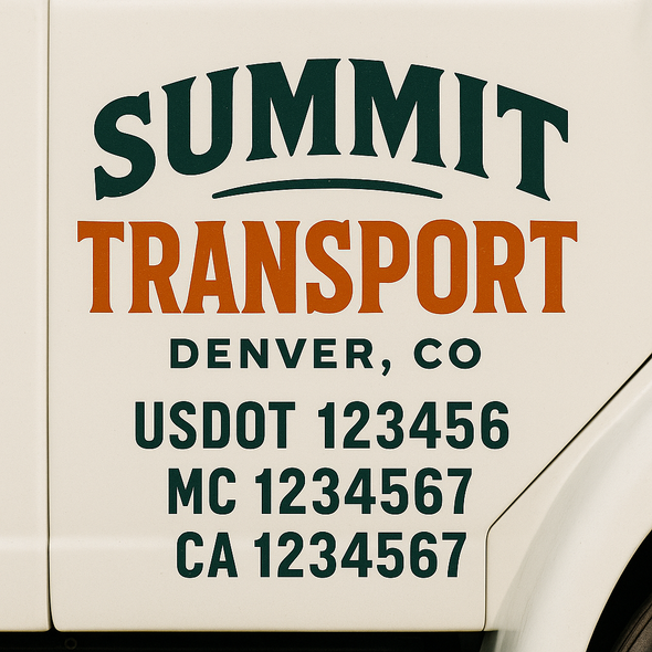 Custom Designed USDOT (DOT) Truck Door Lettering Decal Signs | Graphic Designed USDOT Lettering For Semi-Trucks, Work Trucks & Box Trucks | Add Your Trucking Name, USDOT, MC, CA, KYU, GVW & VIN (2-Pack)