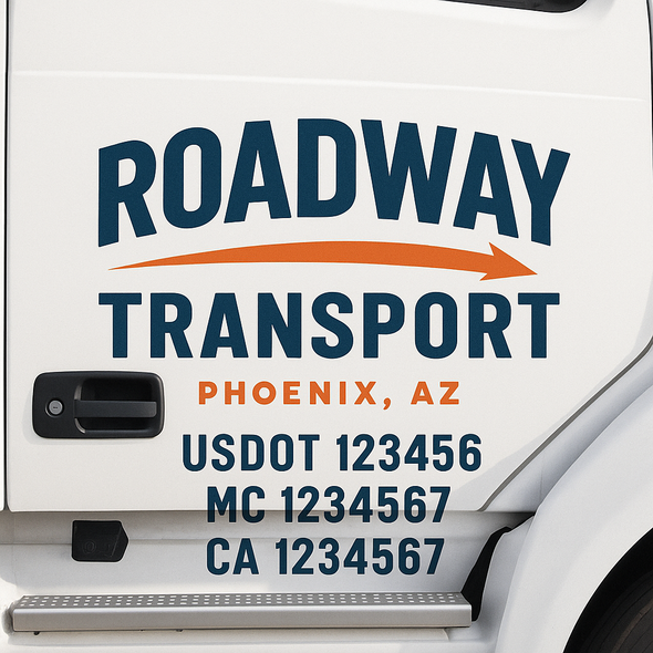 Custom Designed USDOT (DOT) Truck Door Lettering Decal Signs | Graphic Designed USDOT Lettering For Semi-Trucks, Work Trucks & Box Trucks | Add Your Trucking Name, USDOT, MC, CA, KYU, GVW & VIN (2-Pack)