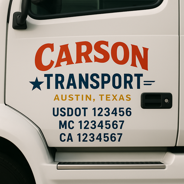 Custom Designed USDOT (DOT) Truck Door Lettering Decal Signs | Graphic Designed USDOT Lettering For Semi-Trucks, Work Trucks & Box Trucks | Add Your Trucking Name, USDOT, MC, CA, KYU, GVW & VIN (2-Pack)