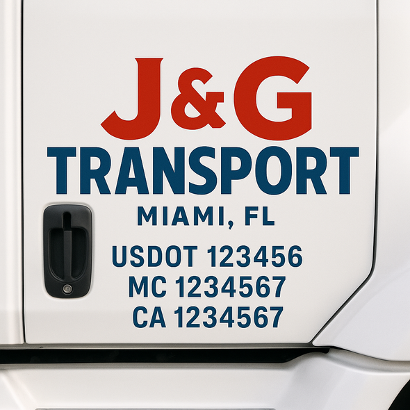 Custom Designed USDOT (DOT) Truck Door Lettering Decal Signs | Graphic Designed USDOT Lettering For Semi-Trucks, Work Trucks & Box Trucks | Add Your Trucking Name, USDOT, MC, CA, KYU, GVW & VIN (2-Pack)