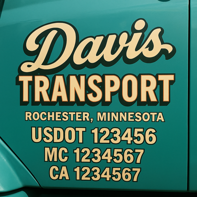 Custom Designed USDOT (DOT) Truck Door Lettering Decal Signs | Graphic Designed USDOT Lettering For Semi-Trucks, Work Trucks & Box Trucks | Add Your Trucking Name, USDOT, MC, CA, KYU, GVW & VIN (2-Pack)