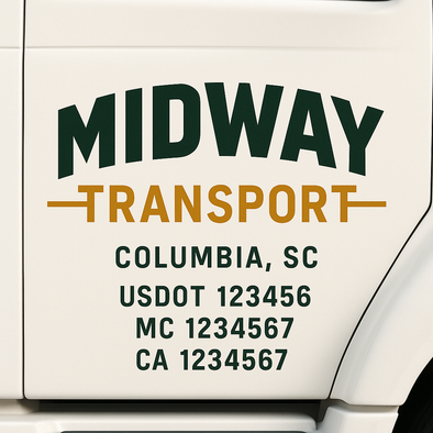 Custom Designed USDOT (DOT) Truck Door Lettering Decal Signs | Graphic Designed USDOT Lettering For Semi-Trucks, Work Trucks & Box Trucks | Add Your Trucking Name, USDOT, MC, CA, KYU, GVW & VIN (2-Pack)