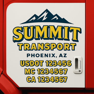 Custom Designed USDOT (DOT) Truck Door Lettering Decal Signs | Graphic Designed USDOT Lettering For Semi-Trucks, Work Trucks & Box Trucks | Add Your Trucking Name, USDOT, MC, CA, KYU, GVW & VIN (2-Pack)