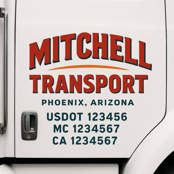 Custom Designed USDOT (DOT) Truck Door Lettering Decal Signs | Graphic Designed USDOT Lettering For Semi-Trucks, Work Trucks & Box Trucks | Add Your Trucking Name, USDOT, MC, CA, KYU, GVW & VIN (2-Pack)