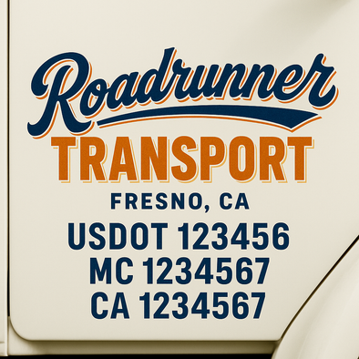 Custom Designed USDOT (DOT) Truck Door Lettering Decal Signs | Graphic Designed USDOT Lettering For Semi-Trucks, Work Trucks & Box Trucks | Add Your Trucking Name, USDOT, MC, CA, KYU, GVW & VIN (2-Pack)