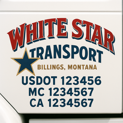 Custom Designed USDOT (DOT) Truck Door Lettering Decal Signs | Graphic Designed USDOT Lettering For Semi-Trucks, Work Trucks & Box Trucks | Add Your Trucking Name, USDOT, MC, CA, KYU, GVW & VIN (2-Pack)