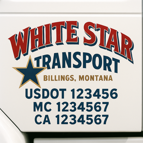 Custom Designed USDOT (DOT) Truck Door Lettering Decal Signs | Graphic Designed USDOT Lettering For Semi-Trucks, Work Trucks & Box Trucks | Add Your Trucking Name, USDOT, MC, CA, KYU, GVW & VIN (2-Pack)