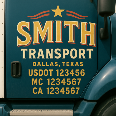 Custom Designed USDOT (DOT) Truck Door Lettering Decal Signs | Graphic Designed USDOT Lettering For Semi-Trucks, Work Trucks & Box Trucks | Add Your Trucking Name, USDOT, MC, CA, KYU, GVW & VIN (2-Pack)