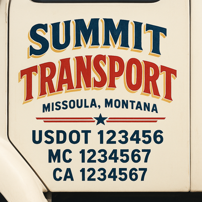 Custom Designed USDOT (DOT) Truck Door Lettering Decal Signs | Graphic Designed USDOT Lettering For Semi-Trucks, Work Trucks & Box Trucks | Add Your Trucking Name, USDOT, MC, CA, KYU, GVW & VIN (2-Pack)