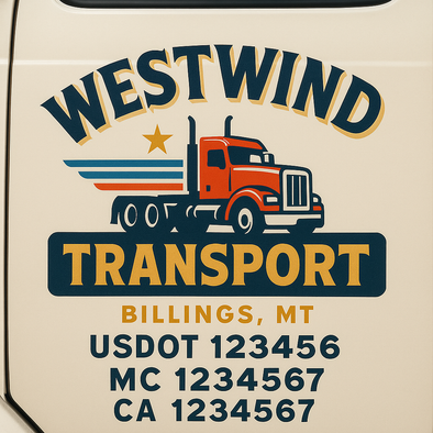 Custom Designed USDOT (DOT) Truck Door Lettering Decal Signs | Graphic Designed USDOT Lettering For Semi-Trucks, Work Trucks & Box Trucks | Add Your Trucking Name, USDOT, MC, CA, KYU, GVW & VIN (2-Pack)