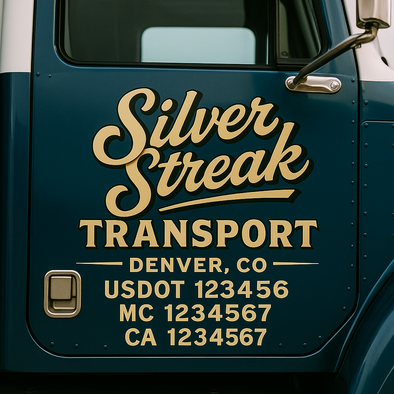 Custom Designed USDOT (DOT) Truck Door Lettering Decal Signs | Graphic Designed USDOT Lettering For Semi-Trucks, Work Trucks & Box Trucks | Add Your Trucking Name, USDOT, MC, CA, KYU, GVW & VIN (2-Pack)