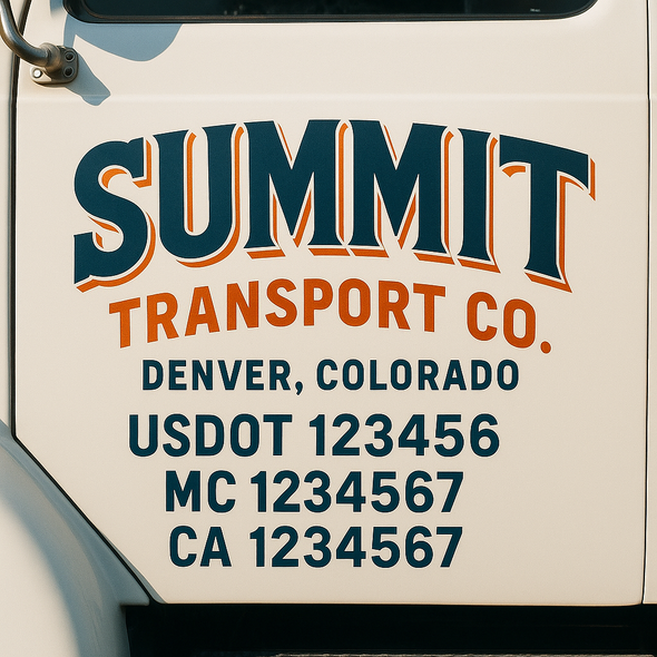 Custom Designed USDOT (DOT) Truck Door Lettering Decal Signs | Graphic Designed USDOT Lettering For Semi-Trucks, Work Trucks & Box Trucks | Add Your Trucking Name, USDOT, MC, CA, KYU, GVW & VIN (2-Pack)