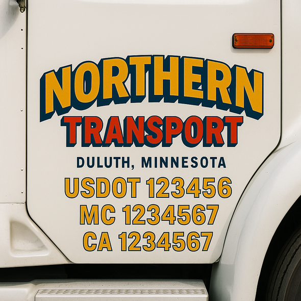 Custom Designed USDOT (DOT) Truck Door Lettering Decal Signs | Graphic Designed USDOT Lettering For Semi-Trucks, Work Trucks & Box Trucks | Add Your Trucking Name, USDOT, MC, CA, KYU, GVW & VIN (2-Pack)