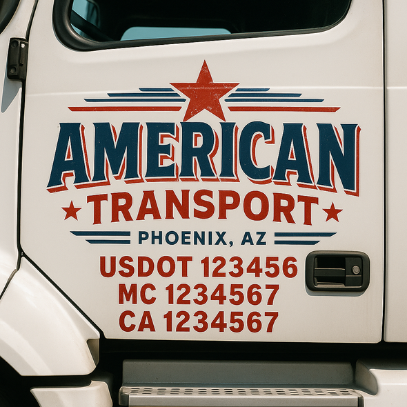 Custom Designed USDOT (DOT) Truck Door Lettering Decal Signs | Graphic Designed USDOT Lettering For Semi-Trucks, Work Trucks & Box Trucks | Add Your Trucking Name, USDOT, MC, CA, KYU, GVW & VIN (2-Pack)