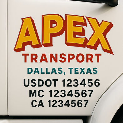 Custom Designed USDOT (DOT) Truck Door Lettering Decal Signs | Graphic Designed USDOT Lettering For Semi-Trucks, Work Trucks & Box Trucks | Add Your Trucking Name, USDOT, MC, CA, KYU, GVW & VIN (2-Pack)
