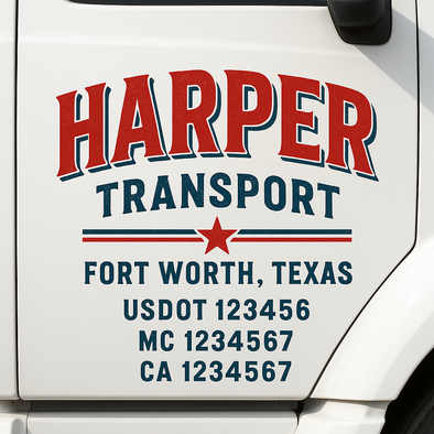 Custom Designed USDOT (DOT) Truck Door Lettering Decal Signs | Graphic Designed USDOT Lettering For Semi-Trucks, Work Trucks & Box Trucks | Add Your Trucking Name, USDOT, MC, CA, KYU, GVW & VIN (2-Pack)