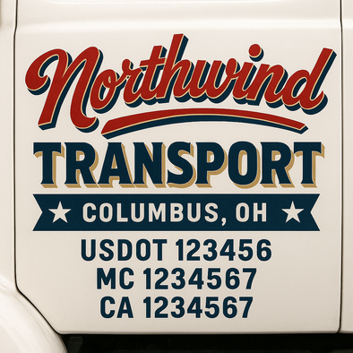 Custom Designed USDOT (DOT) Truck Door Lettering Decal Signs | Graphic Designed USDOT Lettering For Semi-Trucks, Work Trucks & Box Trucks | Add Your Trucking Name, USDOT, MC, CA, KYU, GVW & VIN (2-Pack)