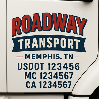 Custom Designed USDOT (DOT) Truck Door Lettering Decal Signs | Graphic Designed USDOT Lettering For Semi-Trucks, Work Trucks & Box Trucks | Add Your Trucking Name, USDOT, MC, CA, KYU, GVW & VIN (2-Pack)
