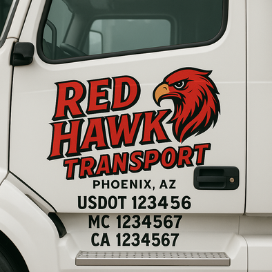 Custom Designed USDOT (DOT) Truck Door Lettering Decal Signs | Graphic Designed USDOT Lettering For Semi-Trucks, Work Trucks & Box Trucks | Add Your Trucking Name, USDOT, MC, CA, KYU, GVW & VIN (2-Pack)
