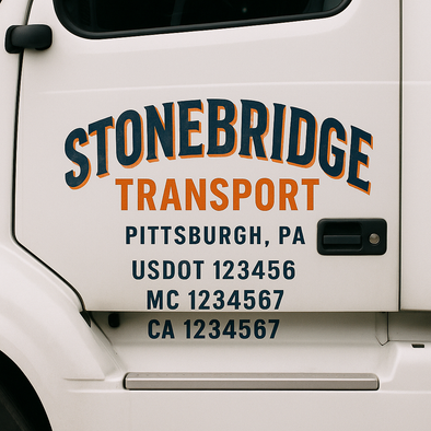 Custom Designed USDOT (DOT) Truck Door Lettering Decal Signs | Graphic Designed USDOT Lettering For Semi-Trucks, Work Trucks & Box Trucks | Add Your Trucking Name, USDOT, MC, CA, KYU, GVW & VIN (2-Pack)