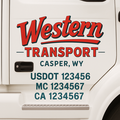 Custom Designed USDOT (DOT) Truck Door Lettering Decal Signs | Graphic Designed USDOT Lettering For Semi-Trucks, Work Trucks & Box Trucks | Add Your Trucking Name, USDOT, MC, CA, KYU, GVW & VIN (2-Pack)