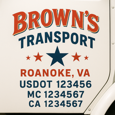 Custom Designed USDOT (DOT) Truck Door Lettering Decal Signs | Graphic Designed USDOT Lettering For Semi-Trucks, Work Trucks & Box Trucks | Add Your Trucking Name, USDOT, MC, CA, KYU, GVW & VIN (2-Pack)