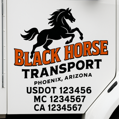 Custom Designed USDOT (DOT) Truck Door Lettering Decal Signs | Graphic Designed USDOT Lettering For Semi-Trucks, Work Trucks & Box Trucks | Add Your Trucking Name, USDOT, MC, CA, KYU, GVW & VIN (2-Pack)