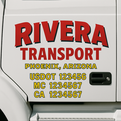 Custom Designed USDOT (DOT) Truck Door Lettering Decal Signs | Graphic Designed USDOT Lettering For Semi-Trucks, Work Trucks & Box Trucks | Add Your Trucking Name, USDOT, MC, CA, KYU, GVW & VIN (2-Pack)