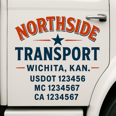 Custom Designed USDOT (DOT) Truck Door Lettering Decal Signs | Graphic Designed USDOT Lettering For Semi-Trucks, Work Trucks & Box Trucks | Add Your Trucking Name, USDOT, MC, CA, KYU, GVW & VIN (2-Pack)