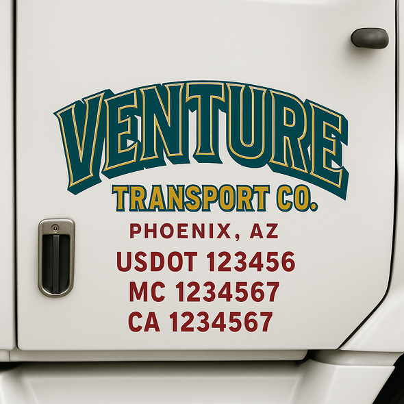 Custom Designed USDOT (DOT) Truck Door Lettering Decal Signs | Graphic Designed USDOT Lettering For Semi-Trucks, Work Trucks & Box Trucks | Add Your Trucking Name, USDOT, MC, CA, KYU, GVW & VIN (2-Pack)