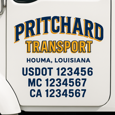 Custom Designed USDOT (DOT) Truck Door Lettering Decal Signs | Graphic Designed USDOT Lettering For Semi-Trucks, Work Trucks & Box Trucks | Add Your Trucking Name, USDOT, MC, CA, KYU, GVW & VIN (2-Pack)