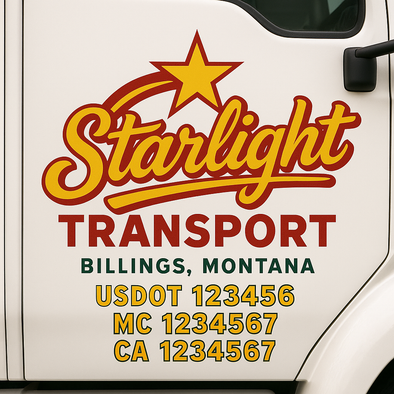 Custom Designed USDOT (DOT) Truck Door Lettering Decal Signs | Graphic Designed USDOT Lettering For Semi-Trucks, Work Trucks & Box Trucks | Add Your Trucking Name, USDOT, MC, CA, KYU, GVW & VIN (2-Pack)