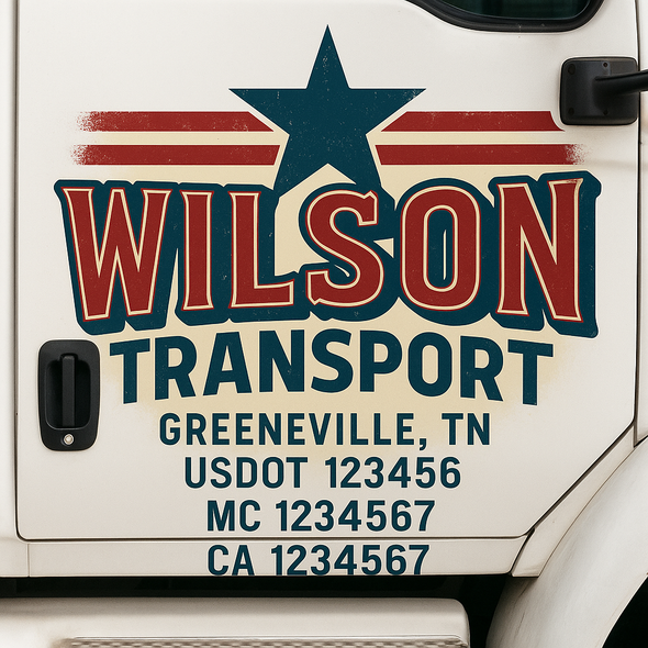 Custom Designed USDOT (DOT) Truck Door Lettering Decal Signs | Graphic Designed USDOT Lettering For Semi-Trucks, Work Trucks & Box Trucks | Add Your Trucking Name, USDOT, MC, CA, KYU, GVW & VIN (2-Pack)