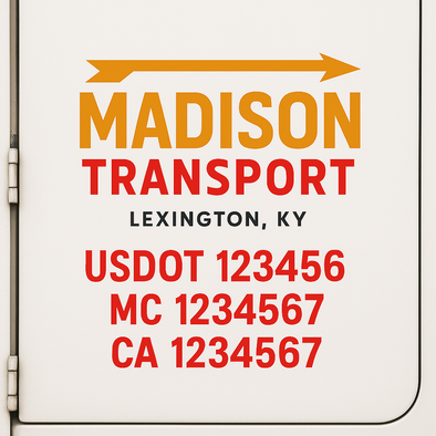 Custom Designed USDOT (DOT) Truck Door Lettering Decal Signs | Graphic Designed USDOT Lettering For Semi-Trucks, Work Trucks & Box Trucks | Add Your Trucking Name, USDOT, MC, CA, KYU, GVW & VIN (2-Pack)
